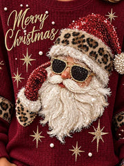 Casual Leopard Santa Claus Crew Neck Long Sleeve Sweatshirt