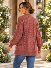 Cable Knit Button Front Pocket Cardigan