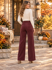 Burgundy Corduroy High Waist Wide Leg Pants