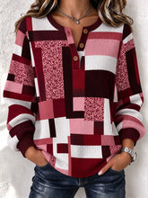Casual Geometric Leopard Henley Collar Long Sleeve Sweatshirt