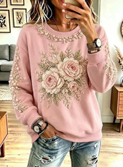 Vintage Romantic Floral Pattern Art Casual Stylish Long Sleeve Sweatshirt