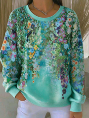 Casual Floral Crew Neck Long Sleeve Sweatshirt