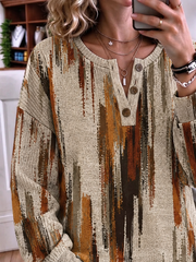 Vintage Abstract Henley Collar Long Sleeve Sweatshirt