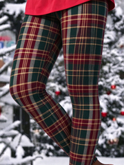 Women Plaid Casual All Season Printing Long Leggings