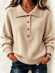 Women Yarn Wool Yarn Plain Long Sleeve Comfy Vintage Buckle Sweater