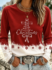 Women Christmas Sparkly Long Sleeve Tee Crew Neck Casual Spring/Fall Top