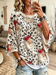 Casual Leopard Crew Neck Three Quarter Sleeve T-shirt