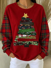 Women Creative Plaid Crew Neck Casual Spring Fall Long Sleeve Sweatshirt