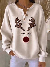 Vintage Cute Christmas Henley Collar Long Sleeve Sweatshirt