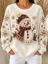 Casual Christmas Beaded Snowman Crew Neck Long Sleeve Sweatshirt