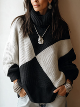 Women Elegant Color Block Turtleneck Casual Sweater