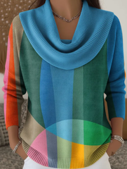 Women Printing Regular Fit Casual Cowl Neck Sweater