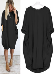 Solid Crew Neck Short Sleeve Loose Blouse