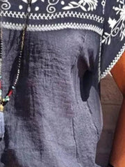 Navy Blue Ethnic Short Sleeve Crew Neck Shirt