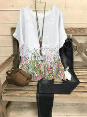 Floral Print Round Neck Short Sleeves T-shirt