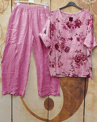 Floral Print Casual Half Sleeves Two Piece Suit