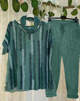 Stripe Print Casual Short Sleeves Two Piece Suit