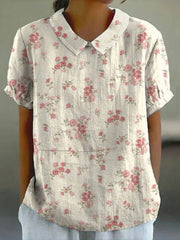 Vintage Floral Print Short Sleeve Tops