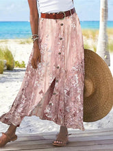 Floral Printed Graphic Straight Fashion Split Button Maxi High Waist Skirt