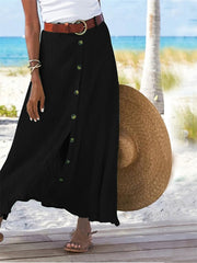 Solid Straight Fashion Split Button Maxi High Waist Skirt