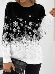 Snowflake Print Round Neck Long Sleeves Sweatshirt