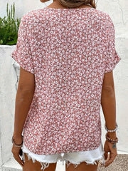 Ditsy Floral Notched Short Sleeve Casual Daily Blouse