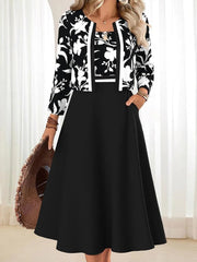 Black Side Pocket Midi Dress With Jacket Two Piece Set