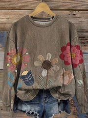 Vintage Floral Print Round Neck Long Sleeve Sweatshirt