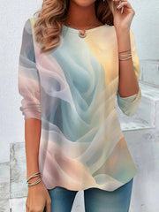 Colorful Gradient Round Neck Long Sleeve Loose T-Shirt