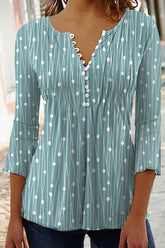 Geometric Polka Dots V-neck 3/4 Sleeves Casual Blouse