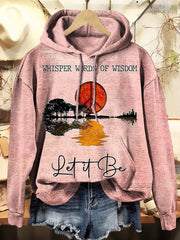 Let It Be Graphic with Sun and Tree Print-Cozy Vintage Hooded Long Sleeve Sweatshirt