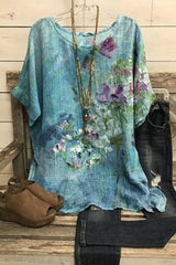 Crew Neck Floral Print Short Sleeve Casual Shirt & Top