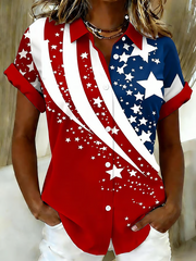 American Flag Star Print Short Sleeve Button-Down Shirt