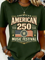 Women American 250 Music Festival 3D Print Crew Neck T-shirt