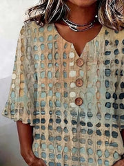 Women V Neck Half Sleeve Abstract Print Micro Elastic Regular Fit Blouse