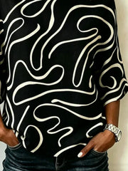Women Crew Neck Half Sleeve Abstract Print Casual Blouse