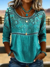 Women Crew Neck Half Sleeve Abstract Print Casual Blouse