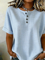 Women Striped Crew Neck Short Sleeve Casual Blouse