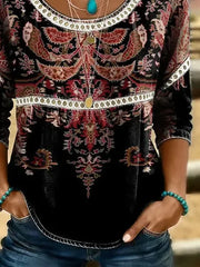 Women Crew Neck Half Sleeve Ethnic Print Casual Blouse