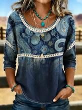 Women Crew Neck Half Sleeve Floral Print Casual Blouse