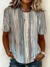 Women Crew Neck Short Sleeve Vertical Dot Abstract Loose Graphic T-shirt