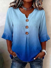 Women V Neck Half Sleeve Ombre Micro-Elastic Blouse