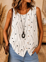 Casual Crew Neck Geometric Abstract Off White Graphic Sleeveless Tank Top