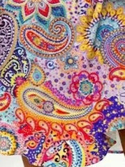 Women Floral Paisley V Neck Short Sleeve A-Line Midi Summer Dress