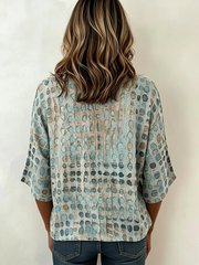 Crew Neck Half Sleeve Geometric Printing Regular Micro-Elasticity Loose Blouse For Women