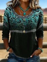 Crew Neck Half Sleeve Abstract Printing Regular Loose Blouse For Women