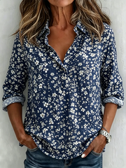 V Neck Long Sleeve Floral Regular Loose Shirt For Women