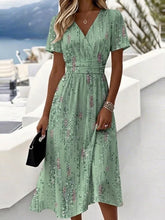 Women Gradient Pattern Summer Dress V Neck Short Sleeve Beach Dress A-Line Dress