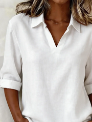 Shawl Collar Half Sleeve Plain Lightweight Loose Shirt For Women