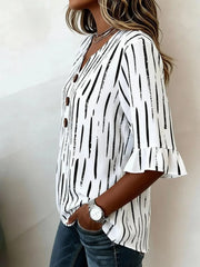 Women's V Neck Half Sleeve Striped Regular Regular Fit Blouse